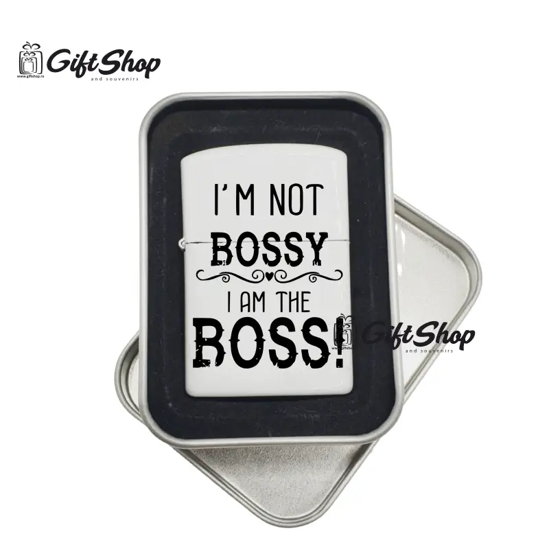 I`m not bossy, bricheta metalica gravata laser cu mesaj
